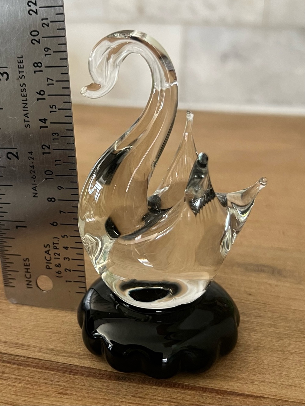 Clear Glass Swan Sculpture with Black Base - Decorative Home Art